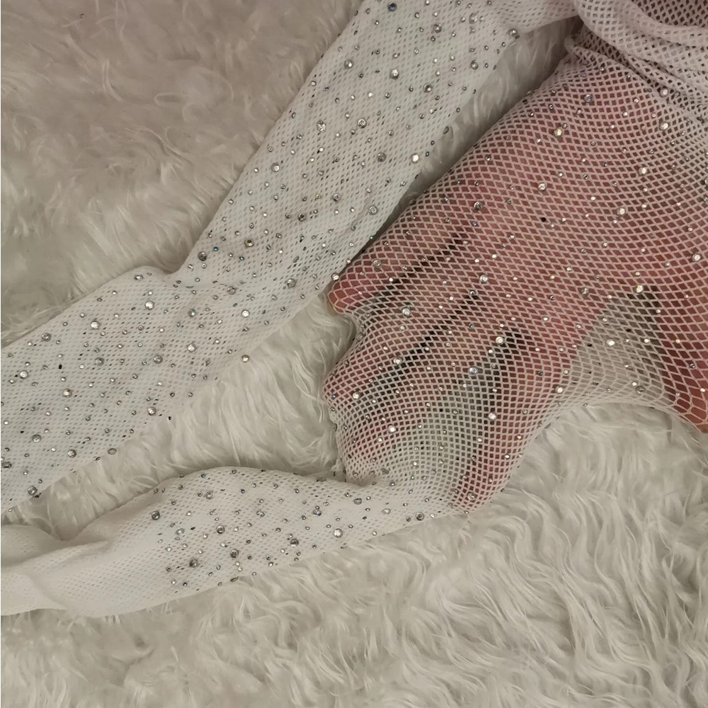 Sparkling Rhinestone Fishnet Stockings/Tights - Picture 6 of 7